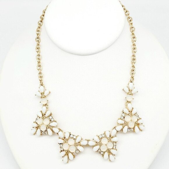 Contemporary Statement Collar Necklace Triangular Stations White Stones Opaline - Picture 2 of 6